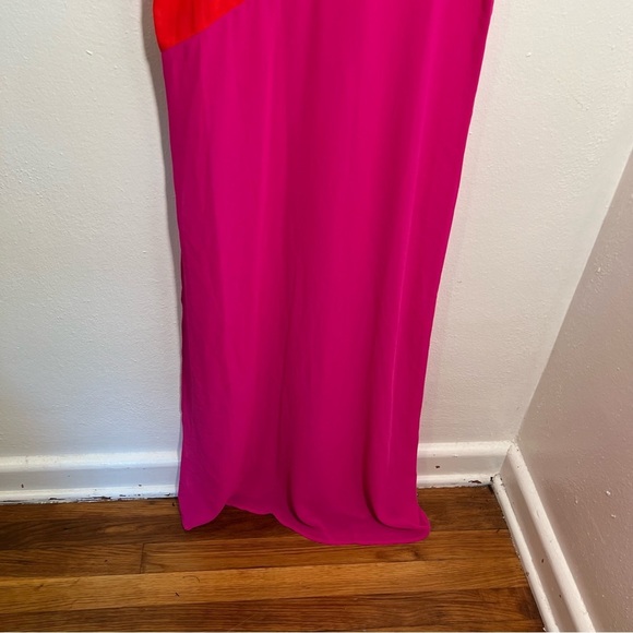 Sleeveless Sheer Maxi Dress Cover Up Pink Orange Colorblock - Picture 4 of 8
